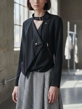 Cop. Copine Black Draped Waterfall Moto Jacket with Buckle Sz 40 (US 8/10 or M)